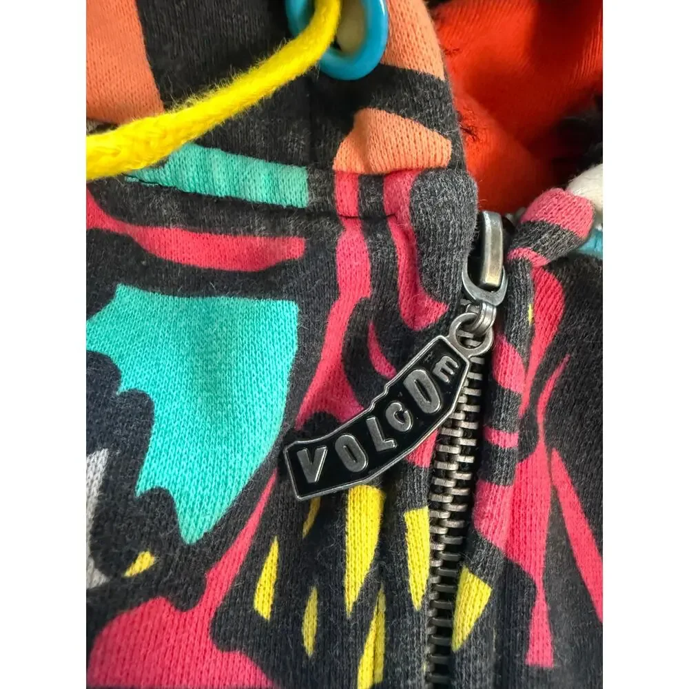 Volcom Big Monster Basic Zip Hoodie All Over Print Sherpa Lined XXL Skate Y2K - Picture 7 of 15